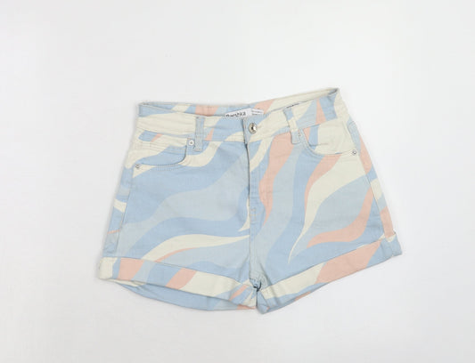 Bershka Womens Multicoloured Geometric Cotton Hot Pants Shorts Size 6 Regular Zip