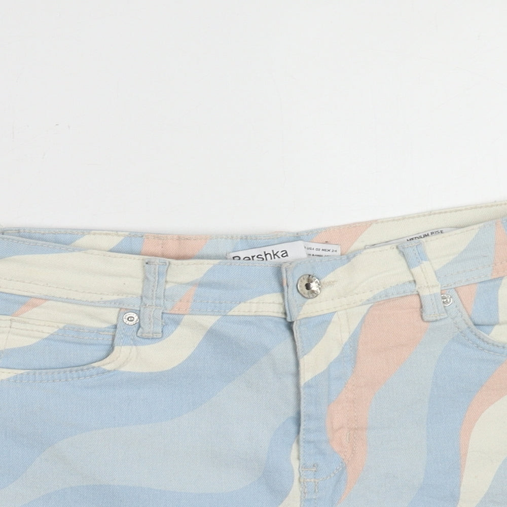 Bershka Womens Multicoloured Geometric Cotton Hot Pants Shorts Size 6 Regular Zip