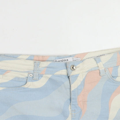 Bershka Womens Multicoloured Geometric Cotton Hot Pants Shorts Size 6 Regular Zip