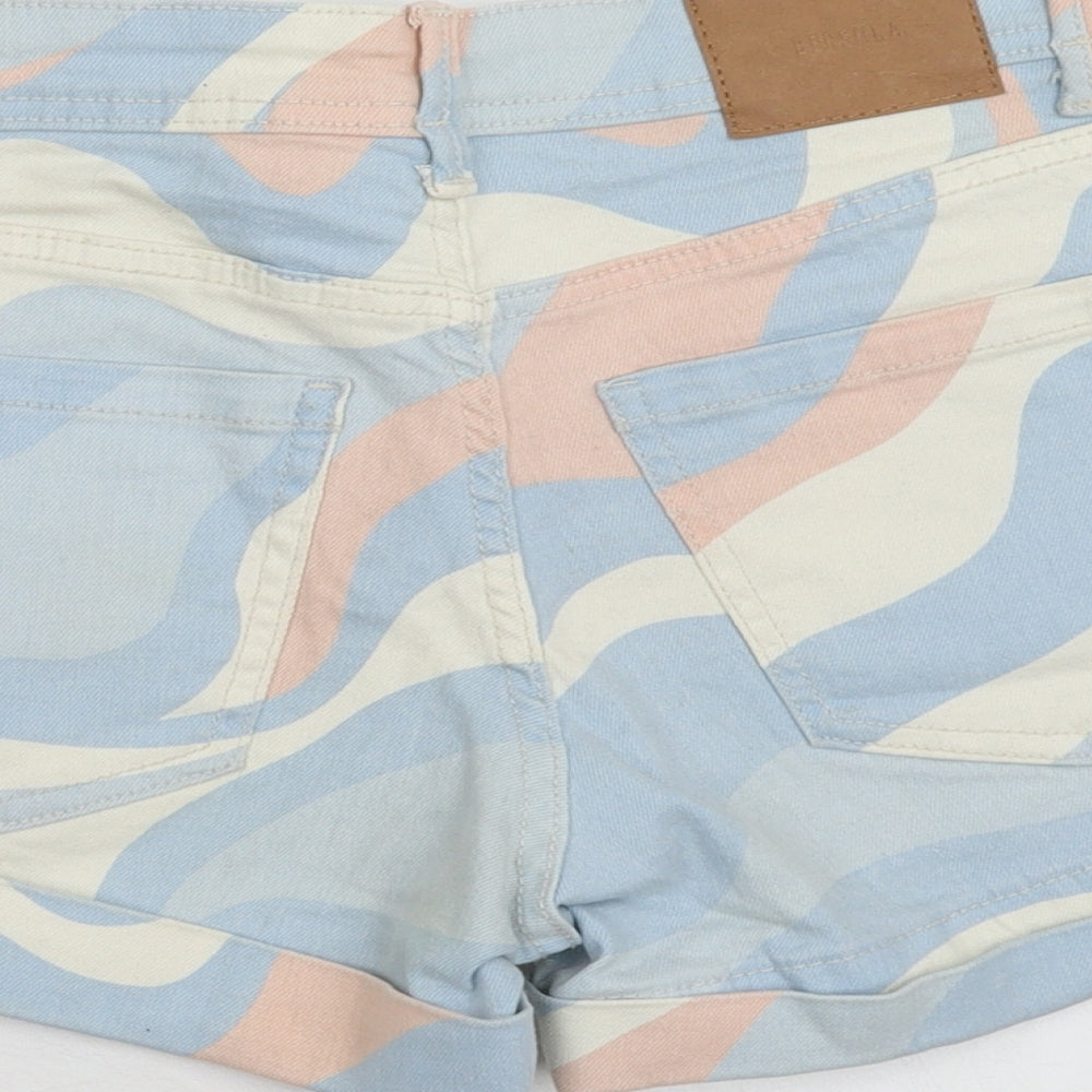 Bershka Womens Multicoloured Geometric Cotton Hot Pants Shorts Size 6 Regular Zip