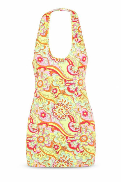SheIn Womens Multicoloured Floral Polyester Bodycon Size S Halter Pullover