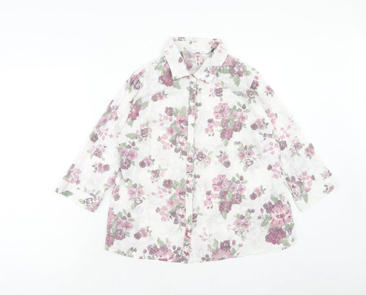 EWM Womens Purple Floral Cotton Basic Button-Up Size 10 Collared