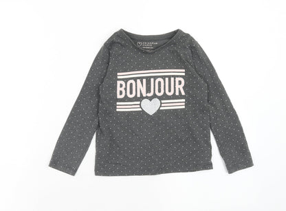 Primark Girls Grey Plaid Cotton Basic Blouse Size 4 Years Boat Neck Pullover - Bonjour, Heart