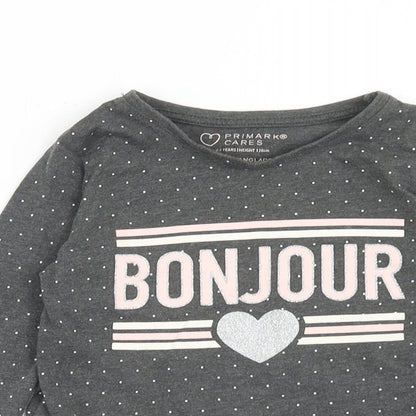 Primark Girls Grey Plaid Cotton Basic Blouse Size 4 Years Boat Neck Pullover - Bonjour, Heart