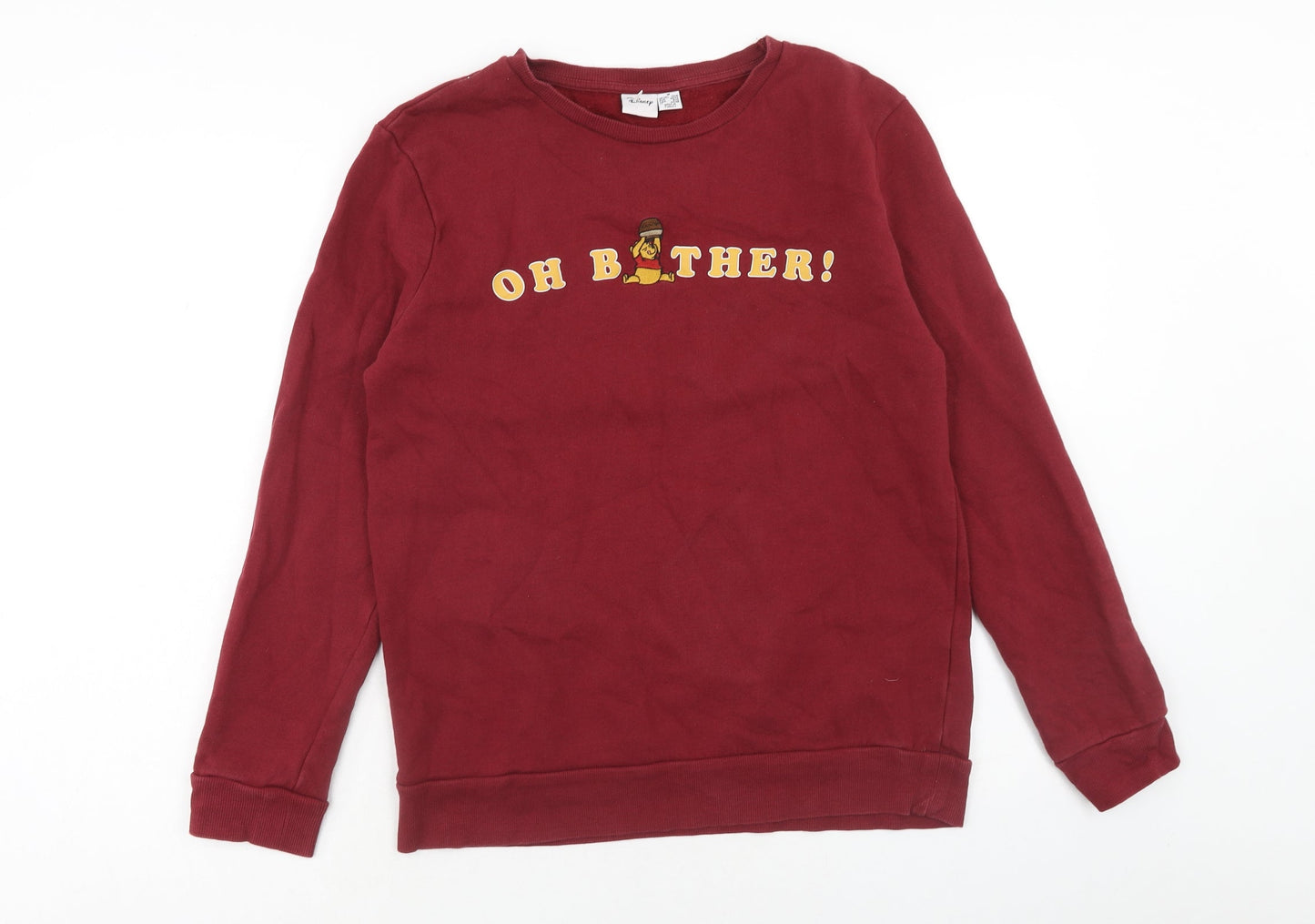 Primark Womens Red Cotton Pullover Sweatshirt Size M Pullover - Oh Bother!, Size 12-14