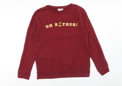 Primark Womens Red Cotton Pullover Sweatshirt Size M Pullover - Oh Bother!, Size 12-14