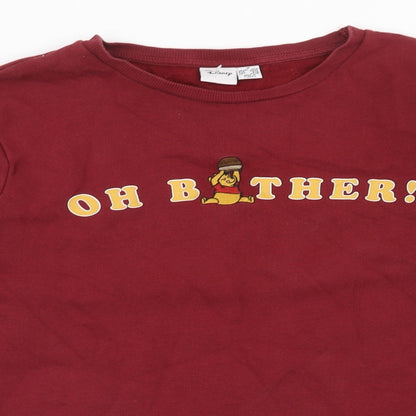 Primark Womens Red Cotton Pullover Sweatshirt Size M Pullover - Oh Bother!, Size 12-14