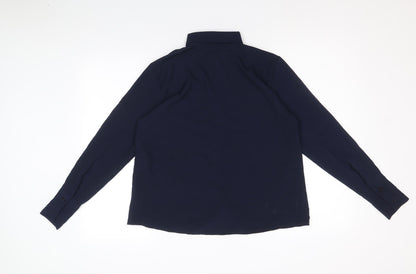 Boohoo Womens Blue Polyester Basic Button-Up Size L Collared