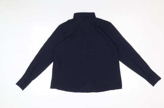 Boohoo Womens Blue Polyester Basic Button-Up Size L Collared