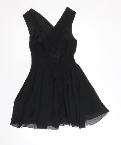 Love Womens Black Polyester Fit & Flare Size S V-Neck Zip - Size S-M