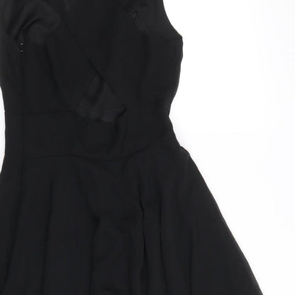 Love Womens Black Polyester Fit & Flare Size S V-Neck Zip - Size S-M