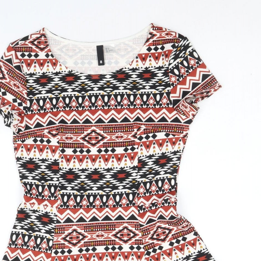 Divided by H&M Womens Multicoloured Geometric Polyester Fit & Flare Size 8 Round Neck Pullover