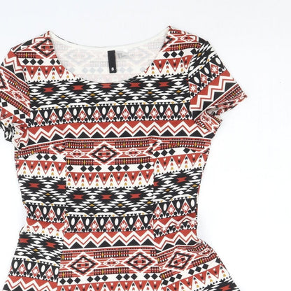 Divided by H&M Womens Multicoloured Geometric Polyester Fit & Flare Size 8 Round Neck Pullover