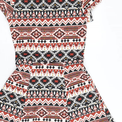 Divided by H&M Womens Multicoloured Geometric Polyester Fit & Flare Size 8 Round Neck Pullover