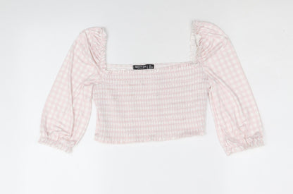 Nasty Gal Womens Pink Plaid Polyester Cropped Blouse Size 6 Square Neck