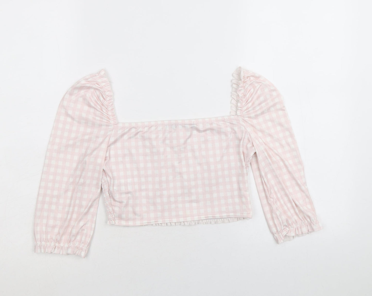 Nasty Gal Womens Pink Plaid Polyester Cropped Blouse Size 6 Square Neck