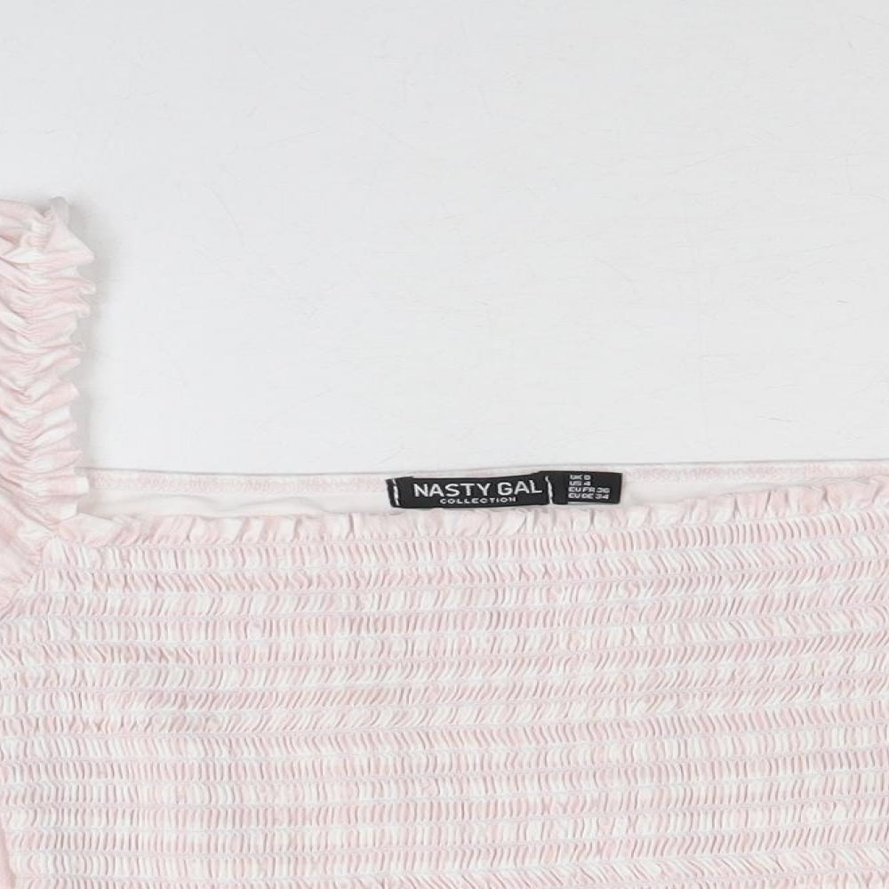 Nasty Gal Womens Pink Plaid Polyester Cropped Blouse Size 6 Square Neck