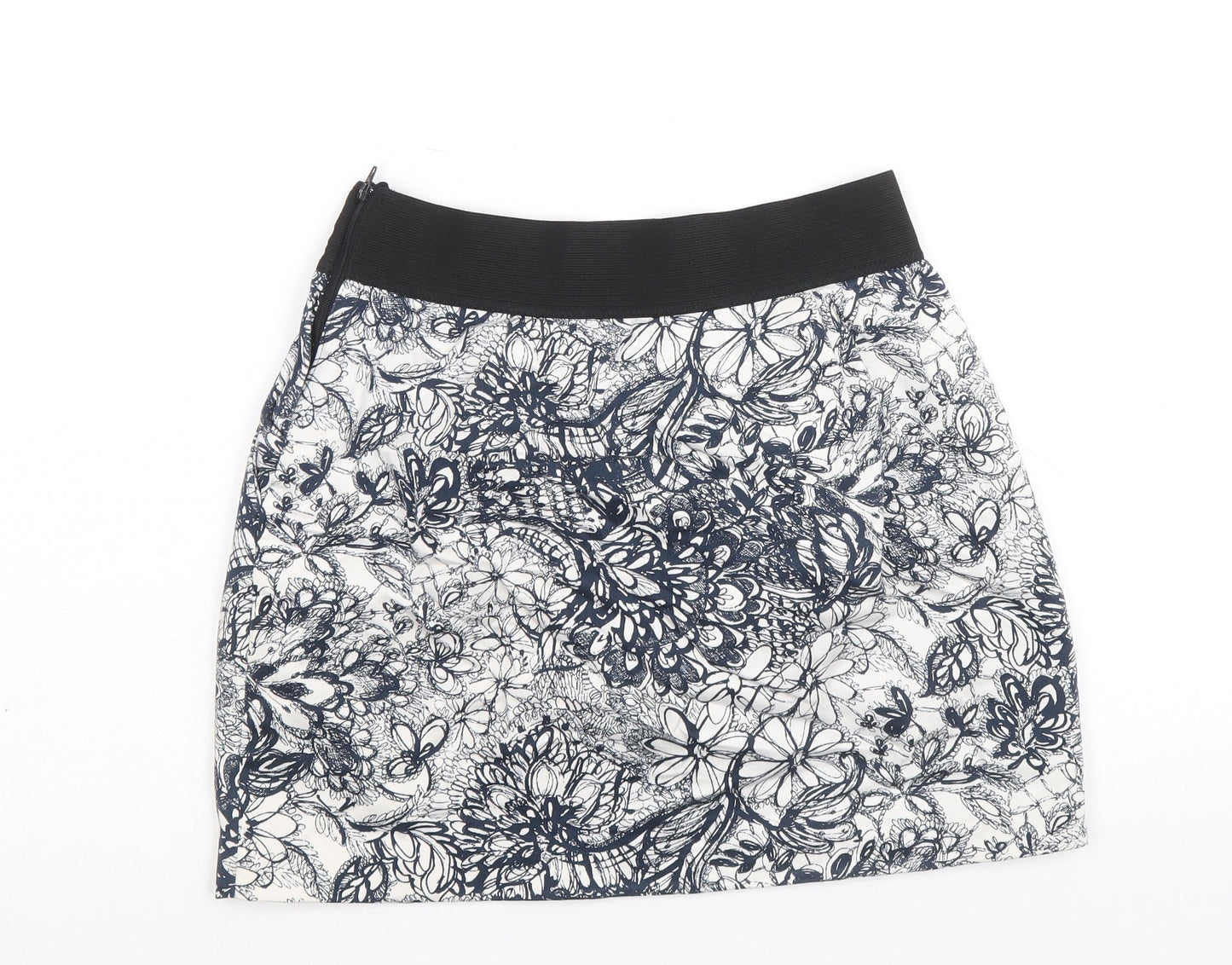 Zara Womens Blue Floral Cotton Mini Skirt Size S Zip