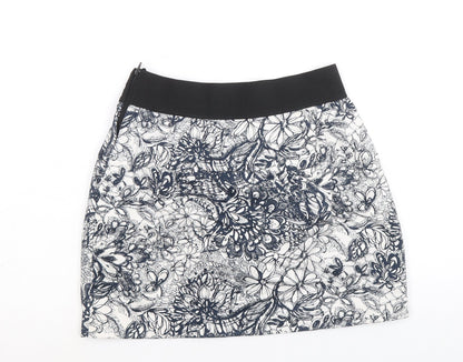 Zara Womens Blue Floral Cotton Mini Skirt Size S Zip