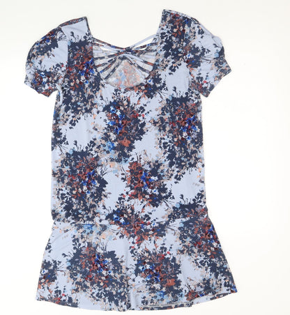 NEXT Womens Blue Geometric Polyester A-Line Size 12 Round Neck Pullover