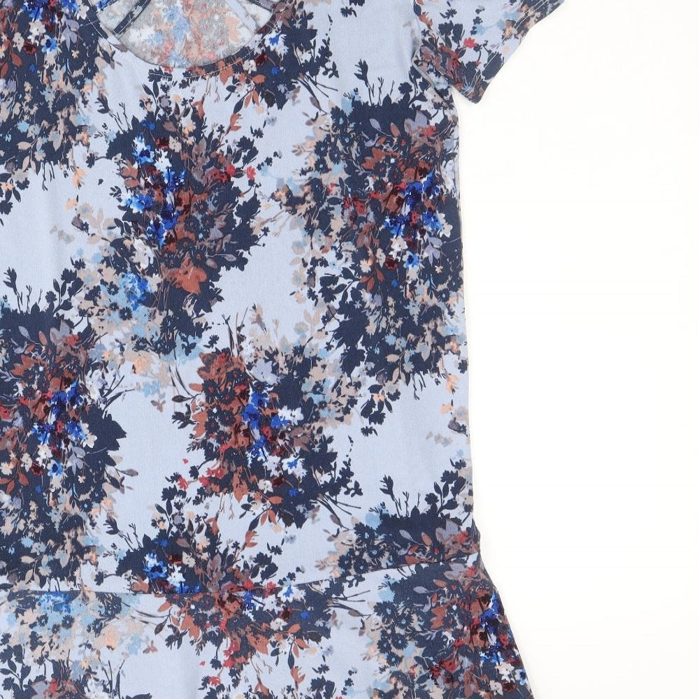 NEXT Womens Blue Geometric Polyester A-Line Size 12 Round Neck Pullover