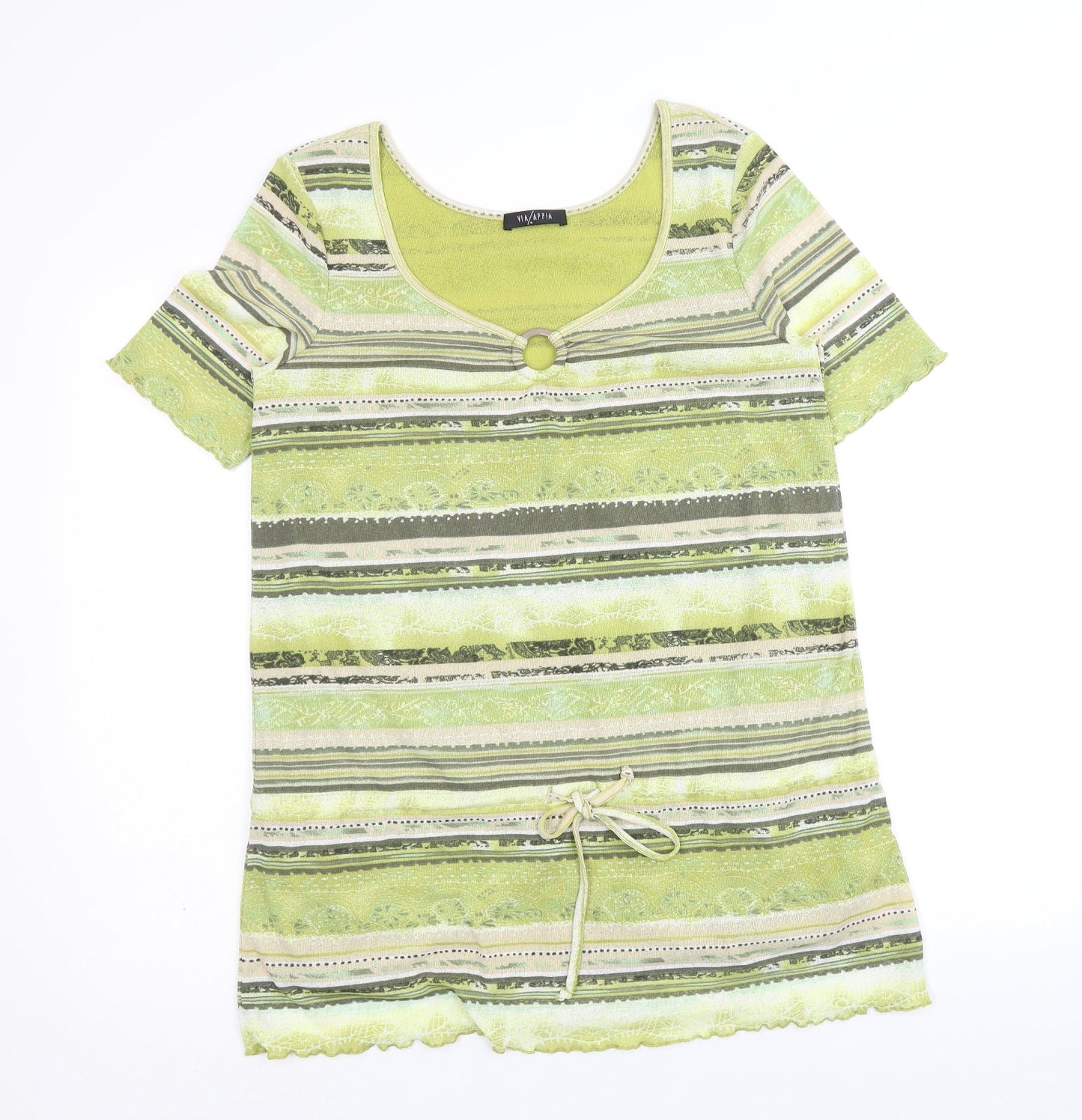 Womens UK Size 14 Via Appia Green Basic T-Shirt