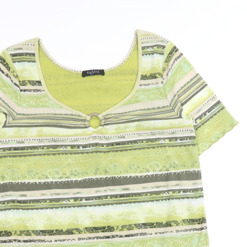 Womens UK Size 14 Via Appia Green Basic T-Shirt