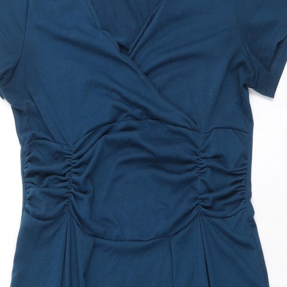 Mikeis Womens Blue Polyester A-Line Size M V-Neck Pullover