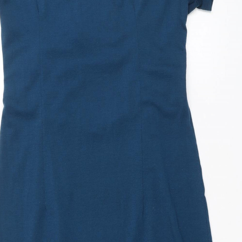 Mikeis Womens Blue Polyester A-Line Size M V-Neck Pullover