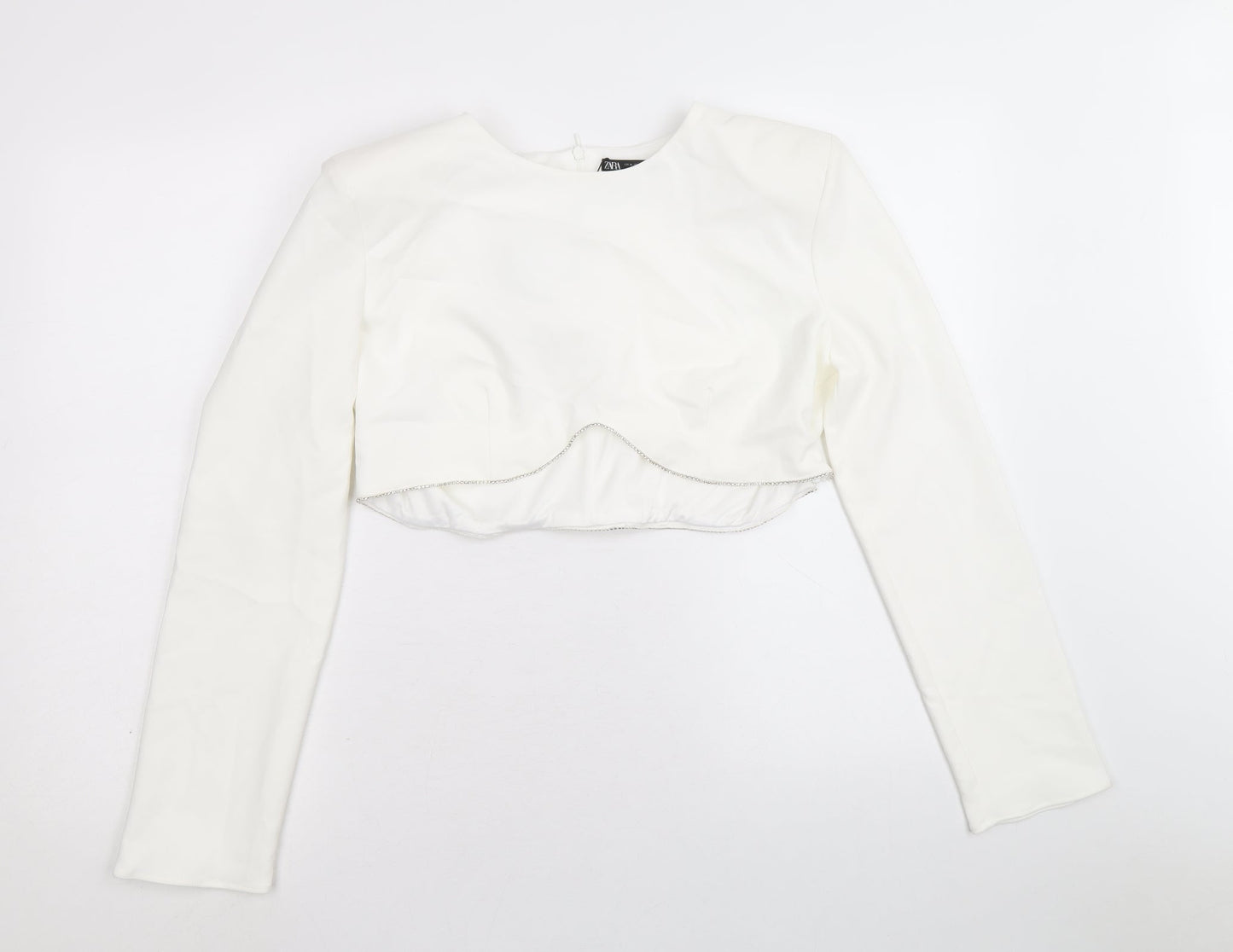 Womens UK Size XL Zara White Cropped Blouse