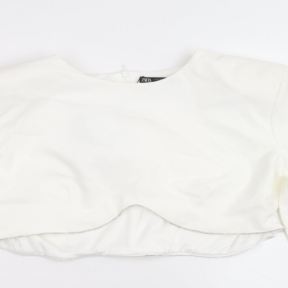 Womens UK Size XL Zara White Cropped Blouse