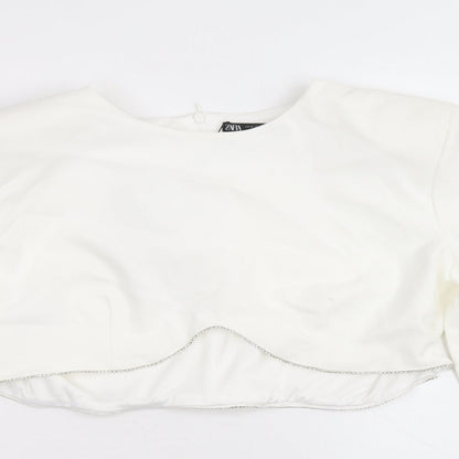 Womens UK Size XL Zara White Cropped Blouse