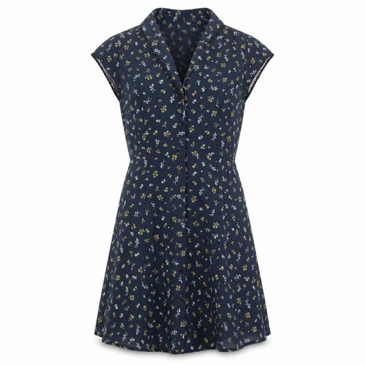 Cooperative Womens Blue Floral Polyester Fit & Flare Size XS V-Neck Button