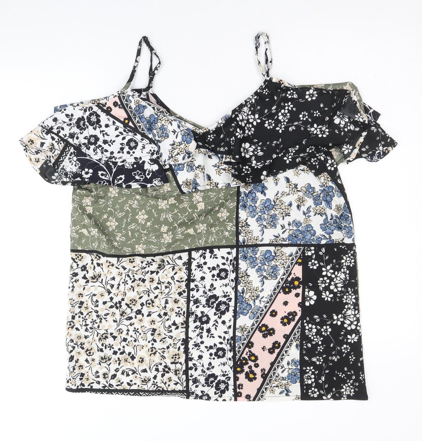 PEP&CO Womens Multicoloured Floral Polyester Basic Blouse Size 16 V-Neck - Cold Shoulder