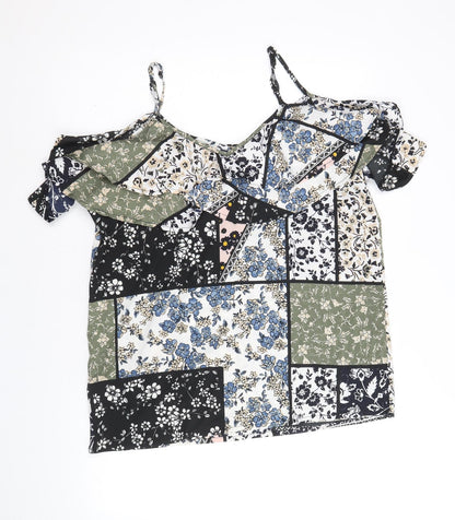 PEP&CO Womens Multicoloured Floral Polyester Basic Blouse Size 16 V-Neck - Cold Shoulder