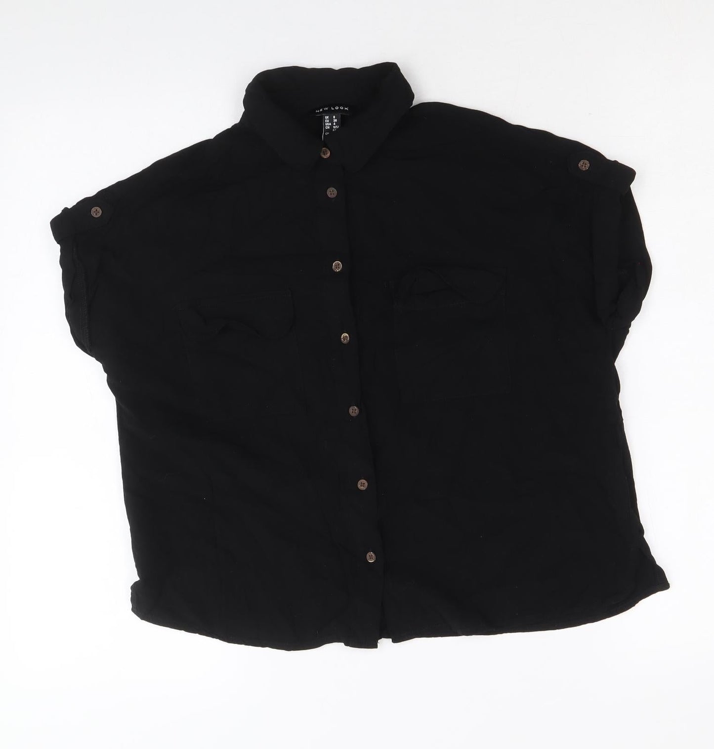Womens UK Size 8 New Look Black Basic Button-Up