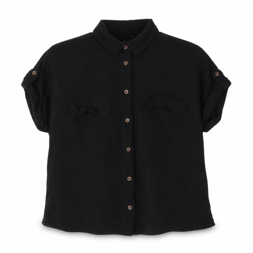 Womens UK Size 8 New Look Black Basic Button-Up