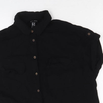 Womens UK Size 8 New Look Black Basic Button-Up