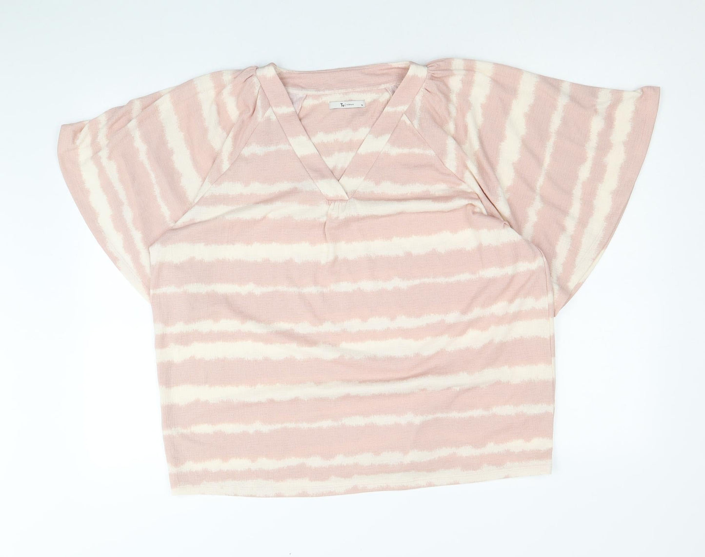 TU Womens Pink Striped Polyester Basic Blouse Size 16 V-Neck