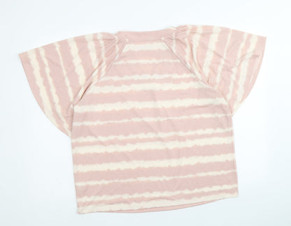 TU Womens Pink Striped Polyester Basic Blouse Size 16 V-Neck