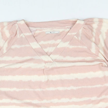 TU Womens Pink Striped Polyester Basic Blouse Size 16 V-Neck