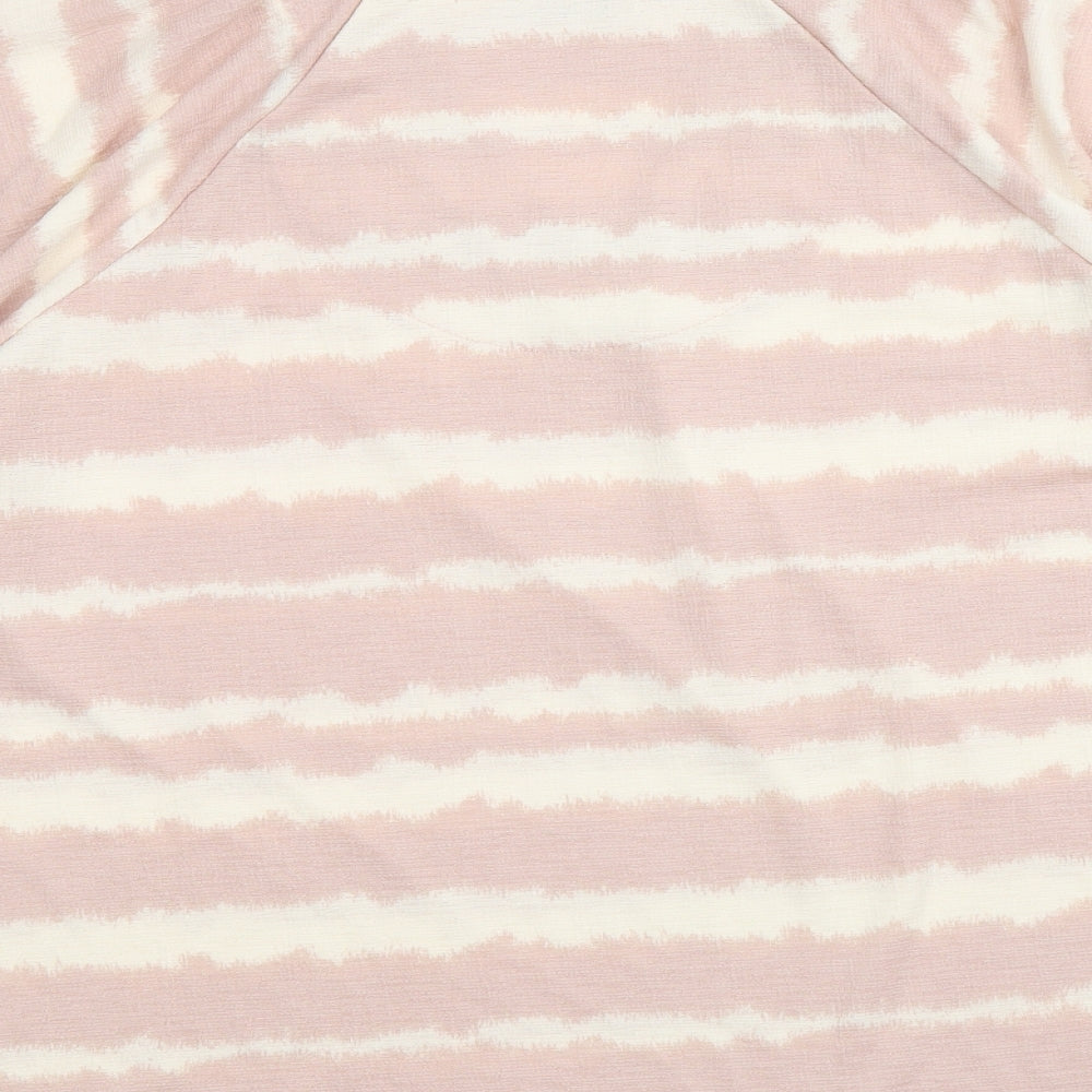 TU Womens Pink Striped Polyester Basic Blouse Size 16 V-Neck