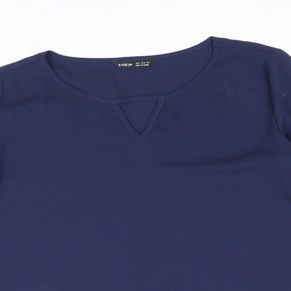 SheIn Womens Blue Polyester Basic T-Shirt Size S Scoop Neck