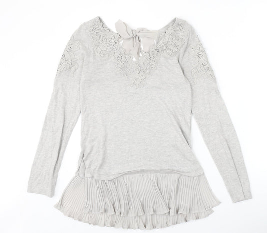 Coast Womens Grey V-Neck Polyamide Pullover Jumper Size XS