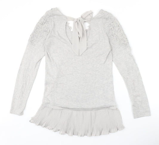 Coast Womens Grey V-Neck Polyamide Pullover Jumper Size XS