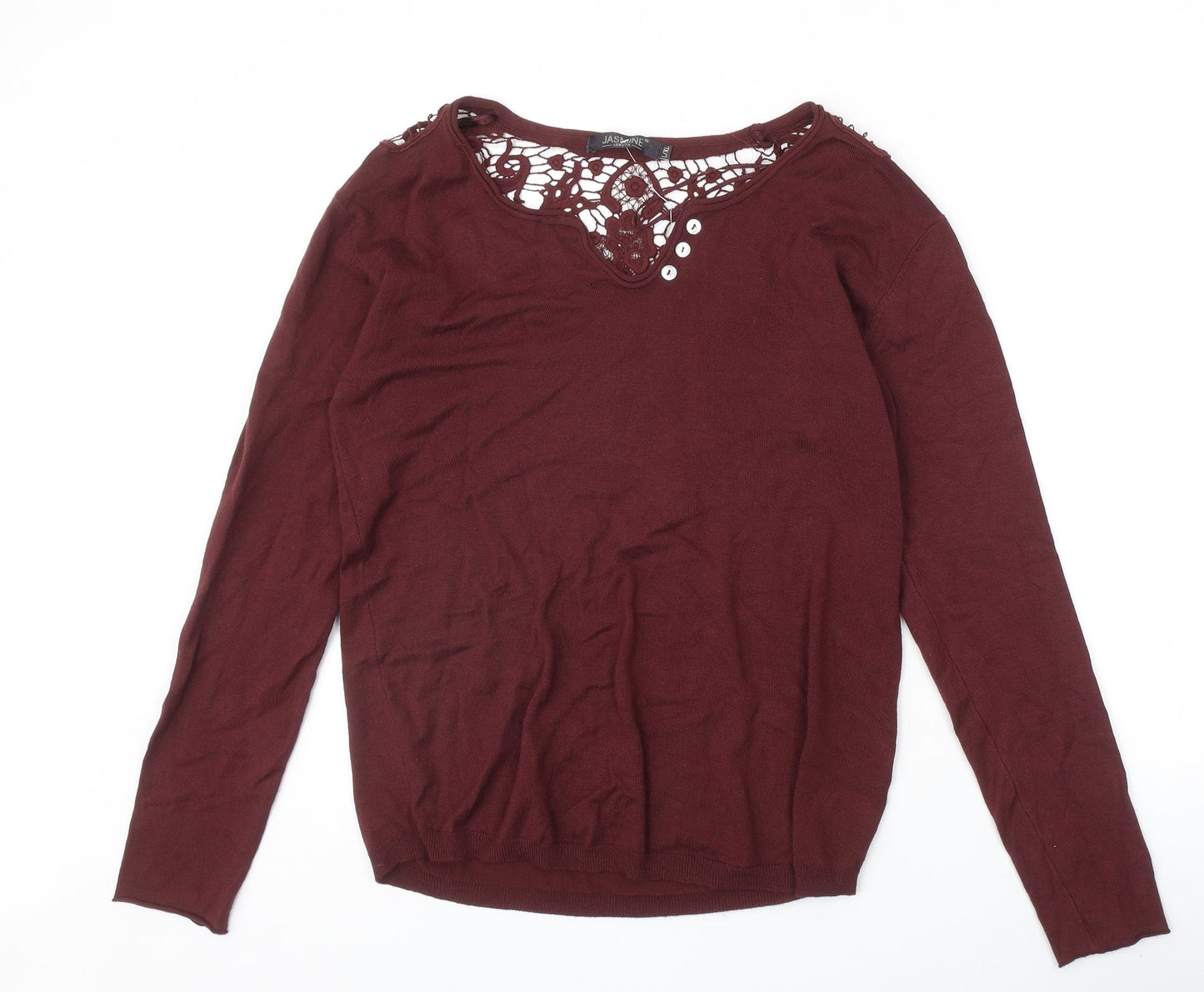 Jasmine Womens Red Viscose Basic T-Shirt Size L V-Neck - Size L-XL
