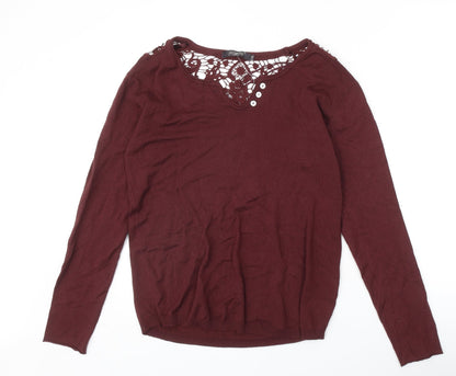 Jasmine Womens Red Viscose Basic T-Shirt Size L V-Neck - Size L-XL