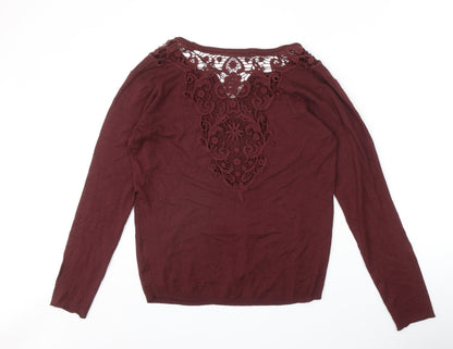 Jasmine Womens Red Viscose Basic T-Shirt Size L V-Neck - Size L-XL