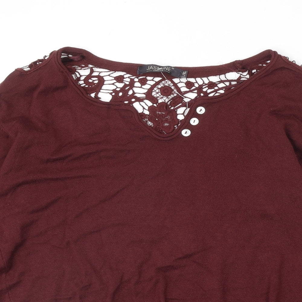 Jasmine Womens Red Viscose Basic T-Shirt Size L V-Neck - Size L-XL