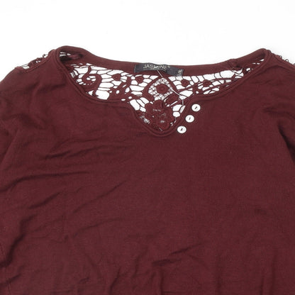 Jasmine Womens Red Viscose Basic T-Shirt Size L V-Neck - Size L-XL